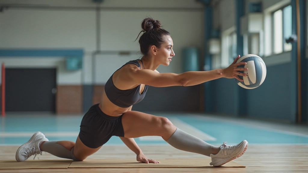 Volleyball players performing flexibility and strength conditioning exercises