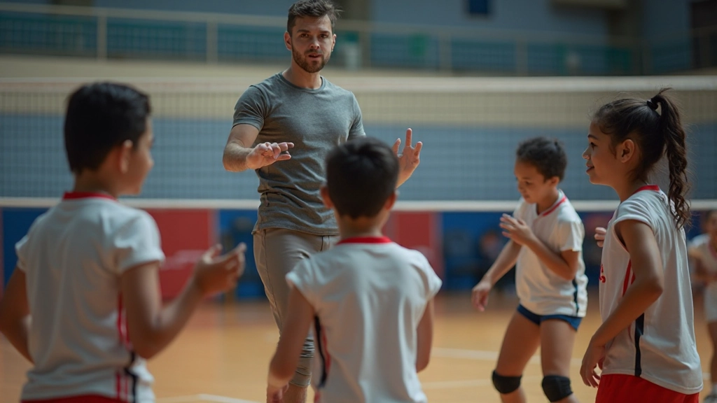 Young volleyball players learning basic ball control and coordination drills