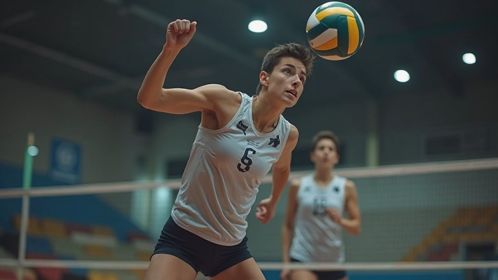 لاعب كرة طائرة يمارس تقنية الإرسال القوي على الملعب