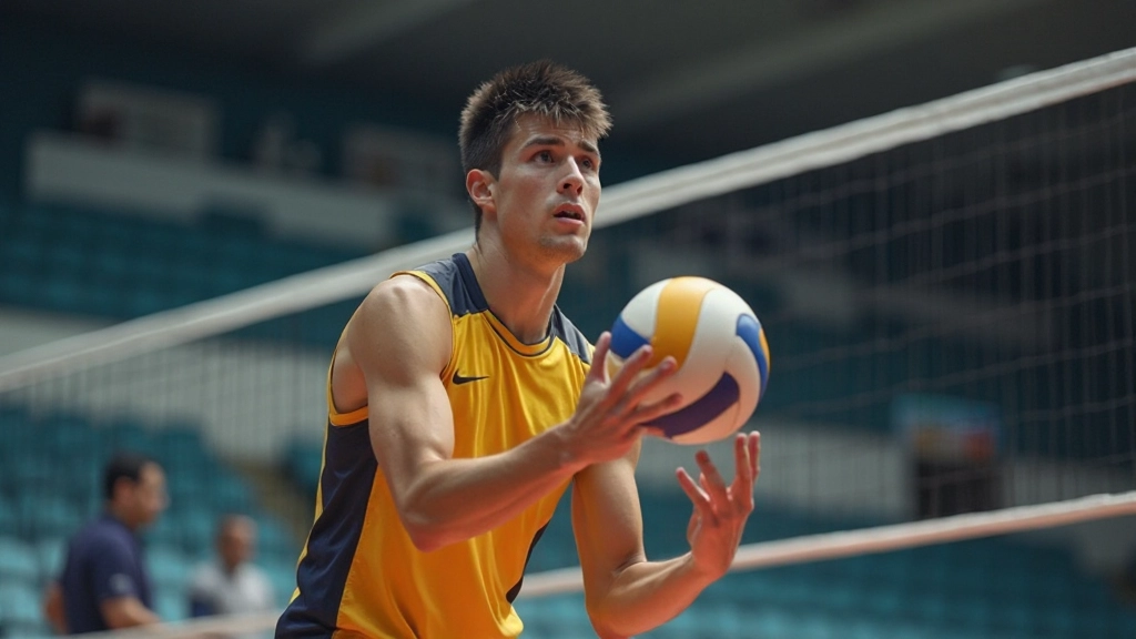 لاعب يقوم بتمرين الإرسال والاستقبال في الملعب